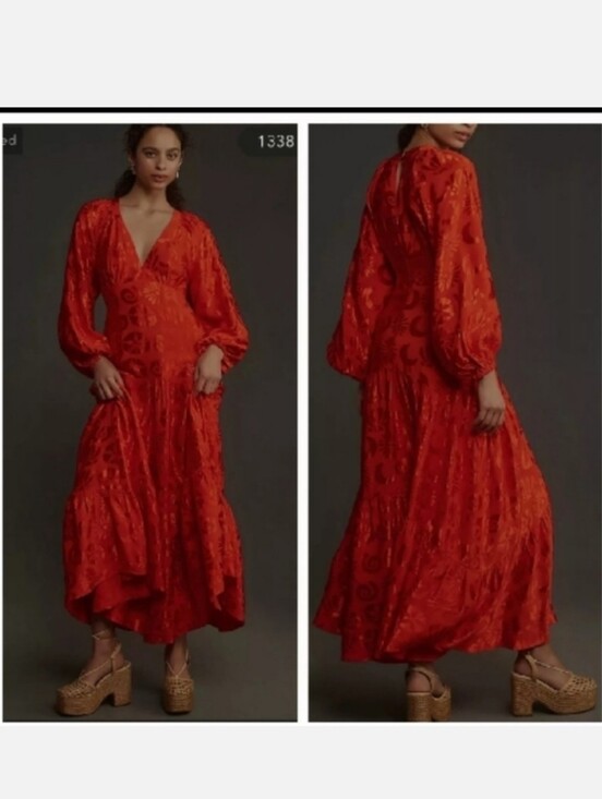 FARM Rio Dresses & Skirts - FARM Rio Vibrant Red Textured V-Neck Maxi Dress
